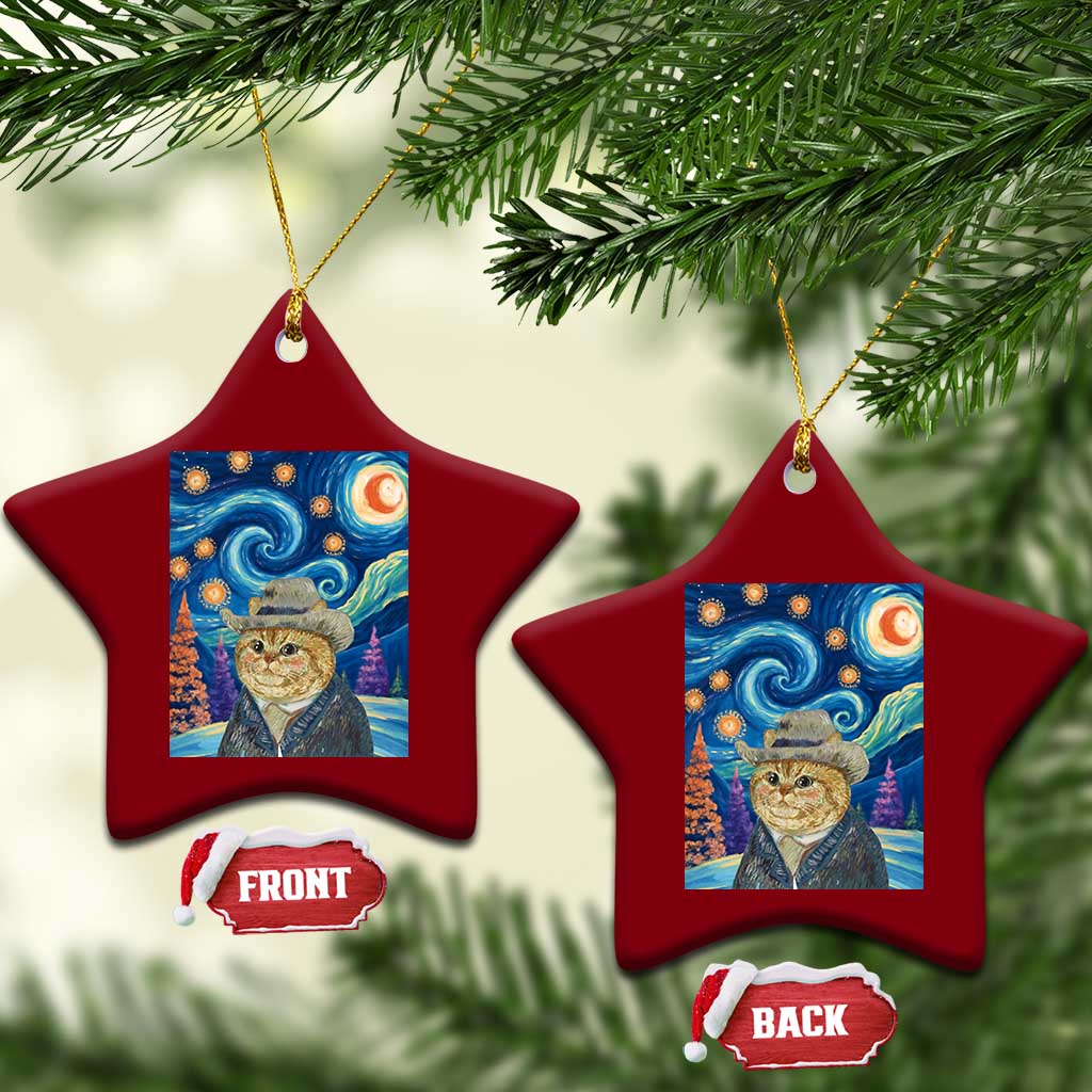 Funny Van Gogh Cat in Starry Night Ceramic Ornament TS12 Print Your Wear