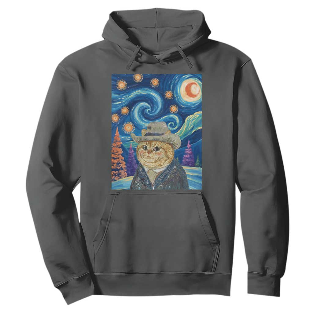 Funny Van Gogh Cat in Starry Night Hoodie TS12 Dark Heather Print Your Wear