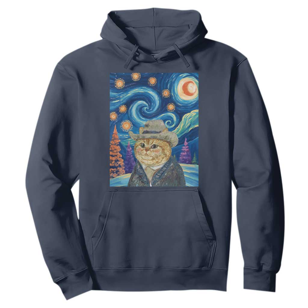 Funny Van Gogh Cat in Starry Night Hoodie TS12 Navy Print Your Wear