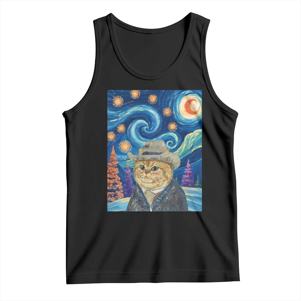Funny Van Gogh Cat in Starry Night Tank Top TS12 Black Print Your Wear