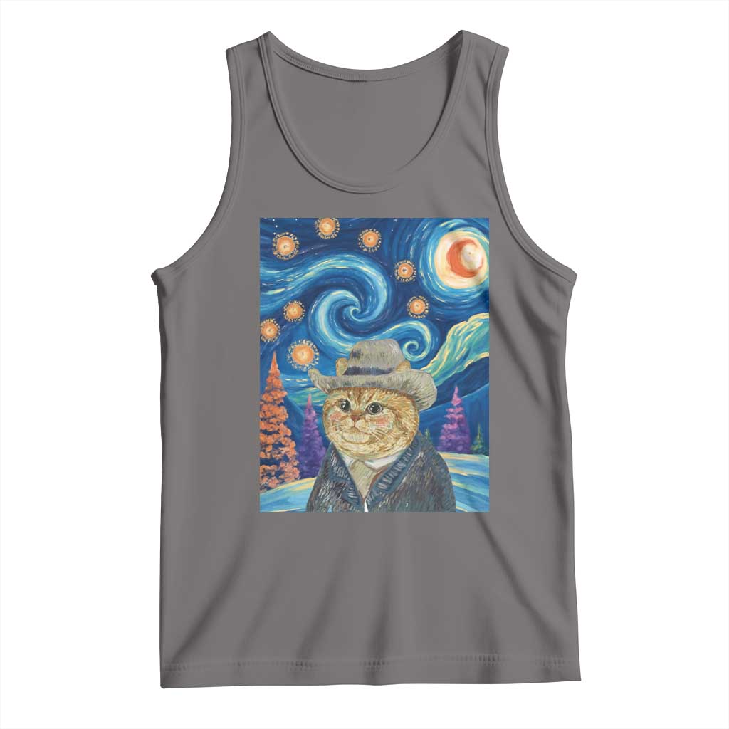 Funny Van Gogh Cat in Starry Night Tank Top TS12 Deep Heather Print Your Wear