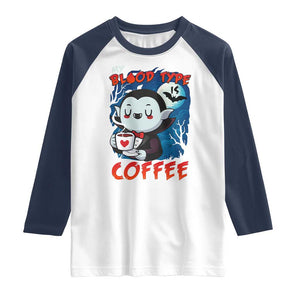My Blood Type Is Coffee Raglan Shirt Funny Vampire Halloween TS12 White Navy Print Your Wear