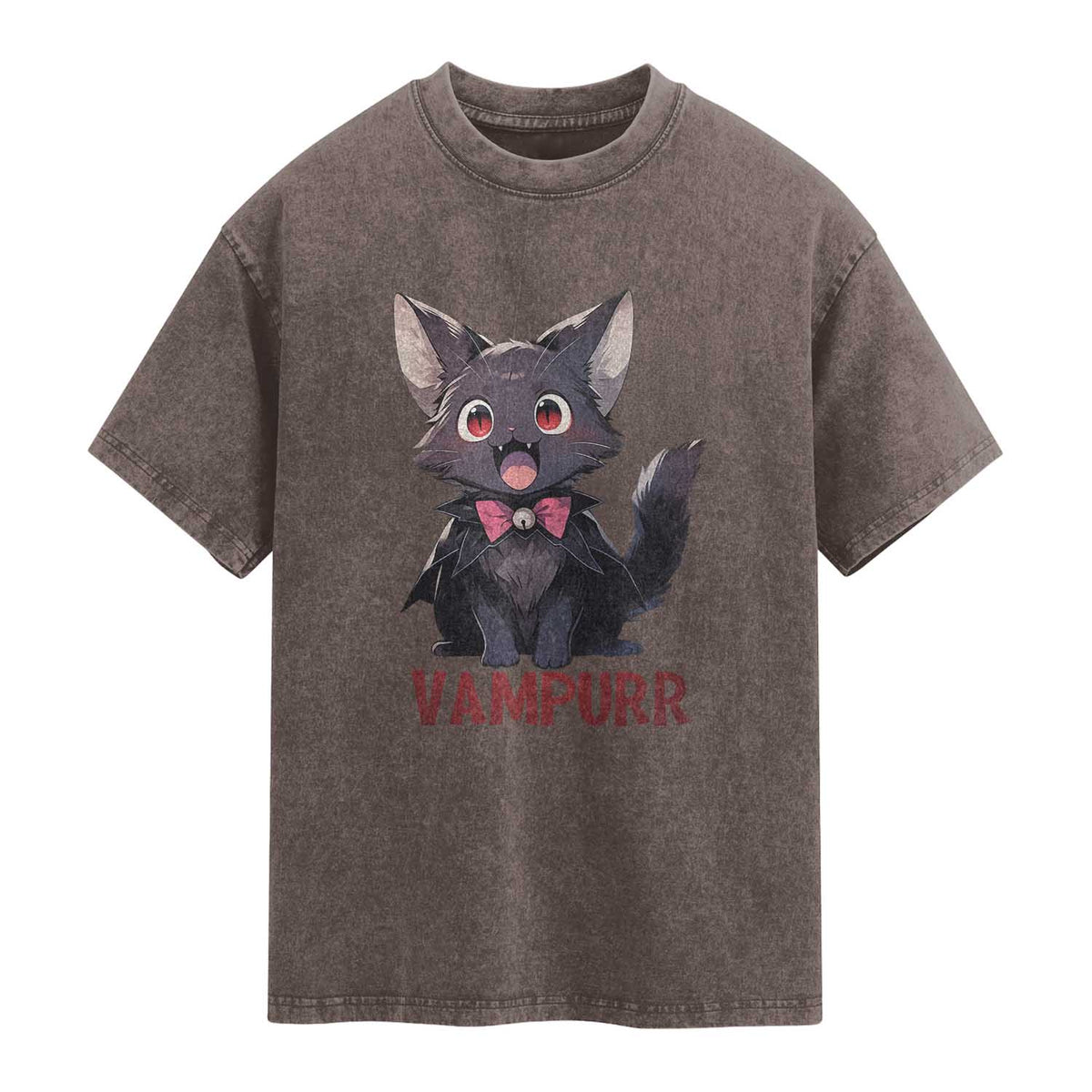 Halloween Black Vampire Cat Washed Cotton T-Shirt Vampurr Cute Kitty Lover