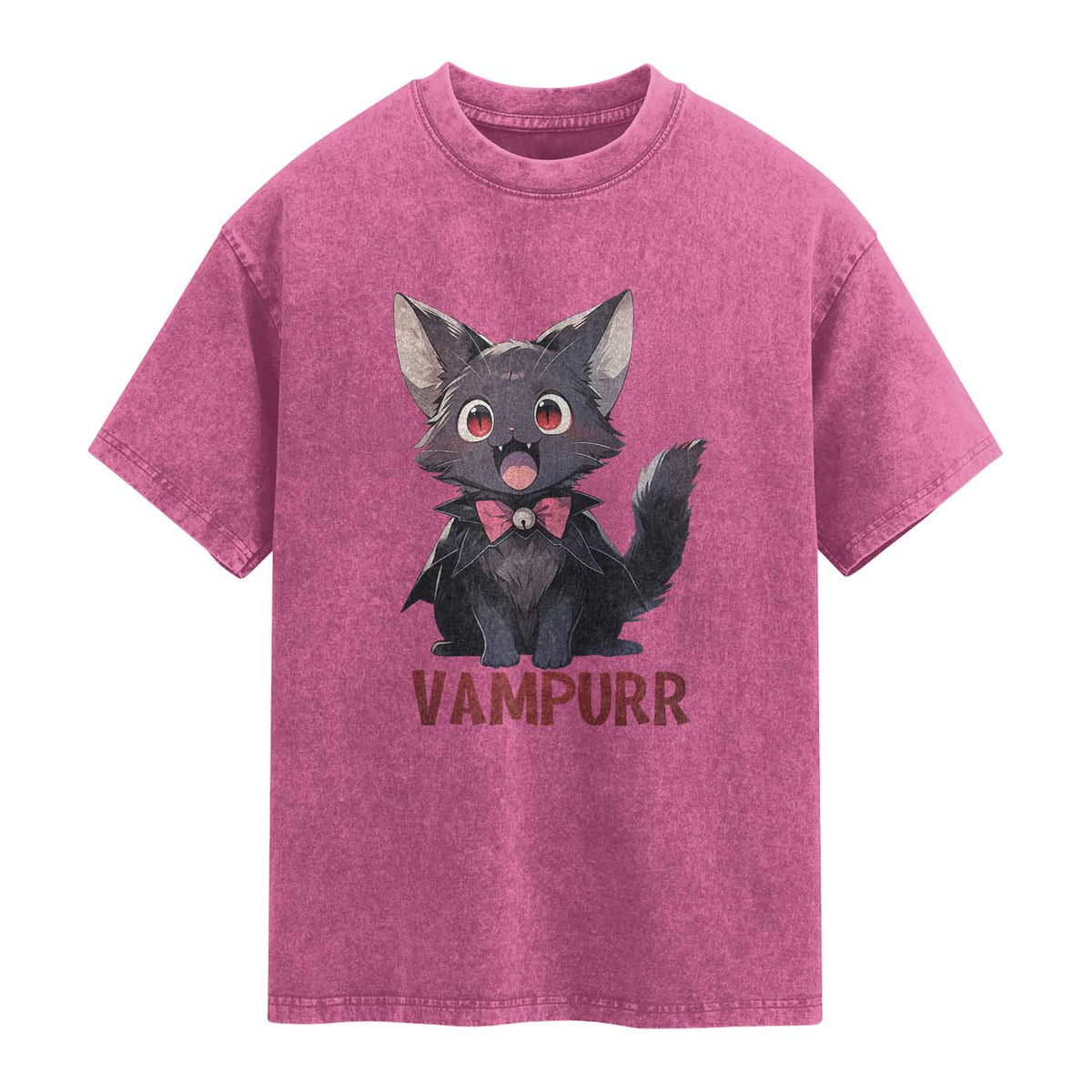Halloween Black Vampire Cat Washed Cotton T-Shirt Vampurr Cute Kitty Lover
