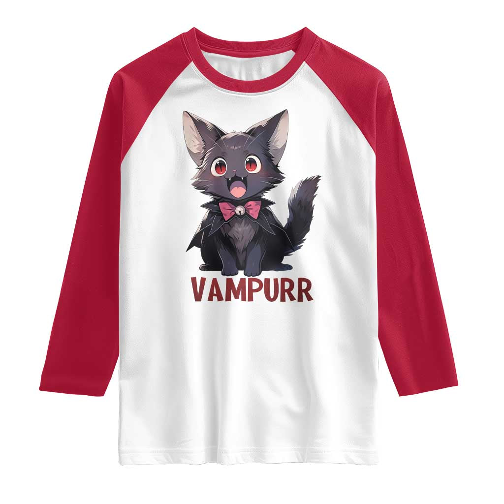 Halloween Black Vampire Cat Raglan Shirt Vampurr Cute Kitty Lover TS12 White Red Print Your Wear