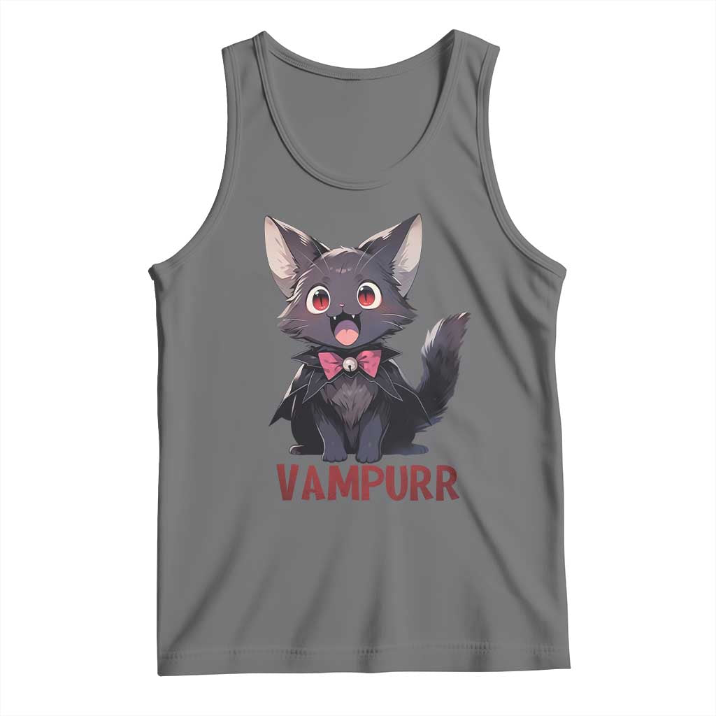 Halloween Black Vampire Cat Tank Top Vampurr Cute Kitty Lover TS12 Black Heather Print Your Wear