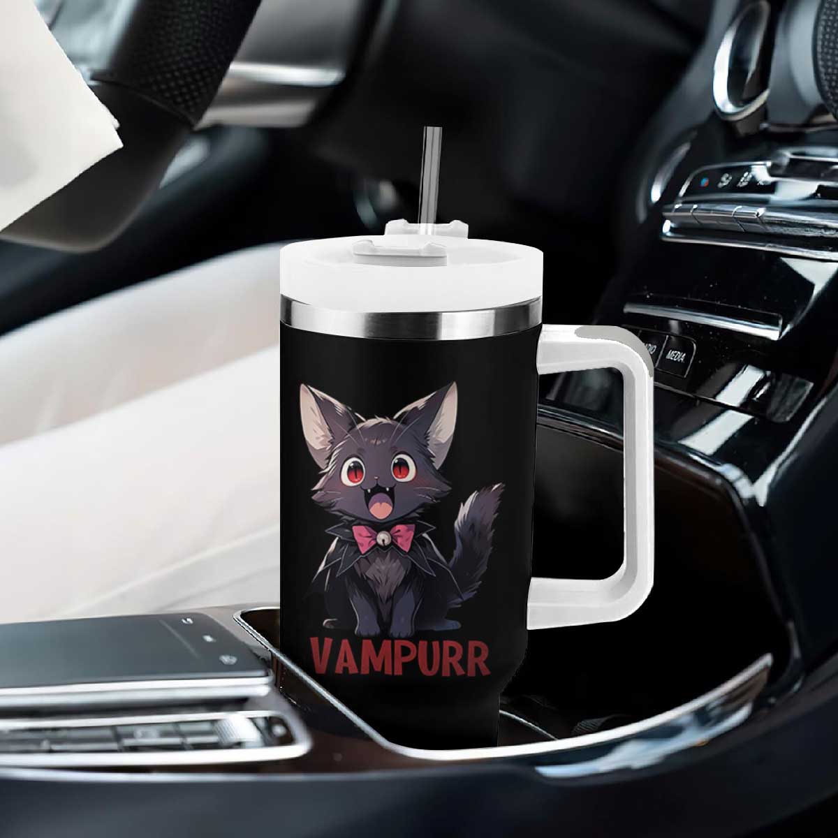 Halloween Black Vampire Cat Tumbler With Handle Vampurr Cute Kitty Lover TS12 Print Your Wear