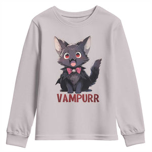Halloween Black Vampire Cat Youth Sweatshirt Vampurr Cute Kitty Lover TS12 Ice Gray Print Your Wear