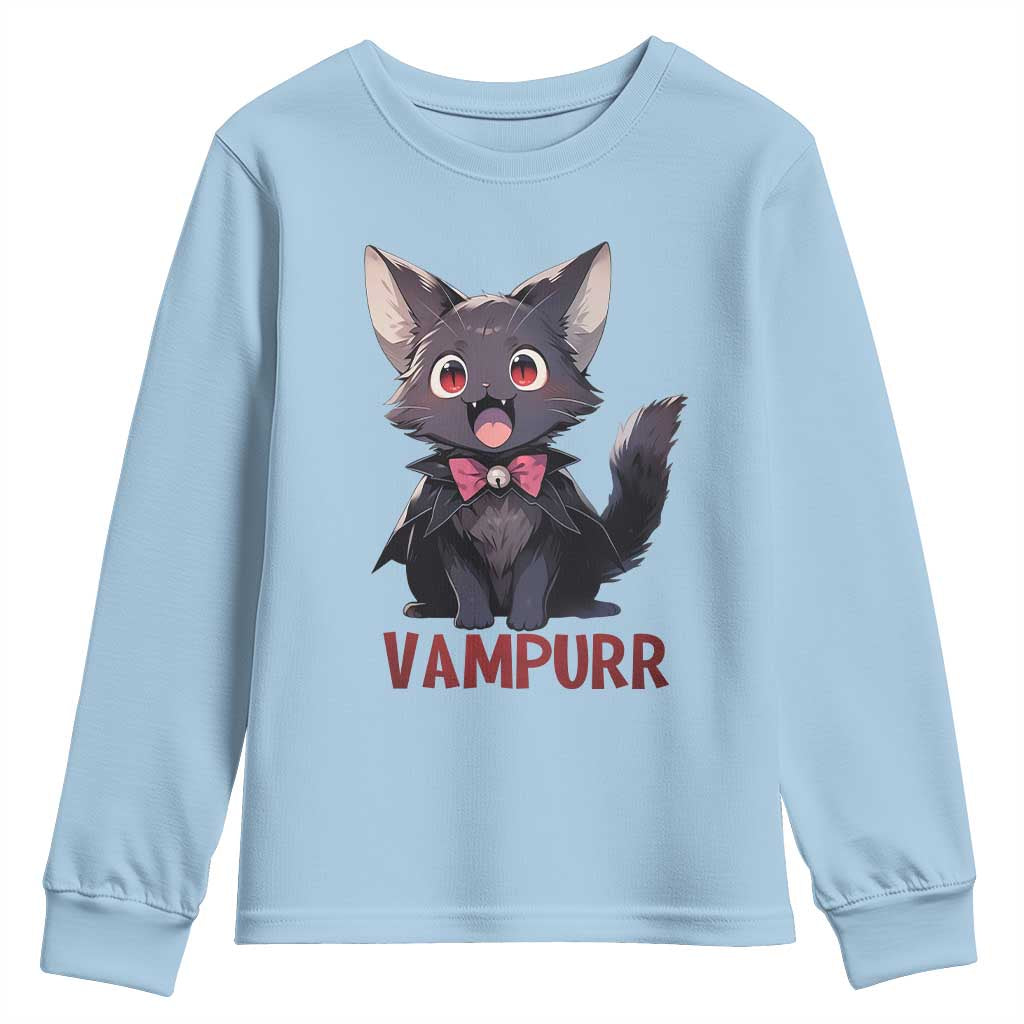Halloween Black Vampire Cat Youth Sweatshirt Vampurr Cute Kitty Lover TS12 Light Blue Print Your Wear