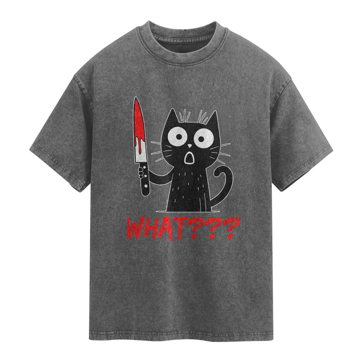 Black Cat Halloween Washed Cotton T-Shirt What Killer Kitten With Knife