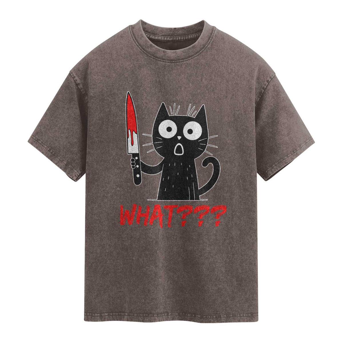 Black Cat Halloween Washed Cotton T-Shirt What Killer Kitten With Knife
