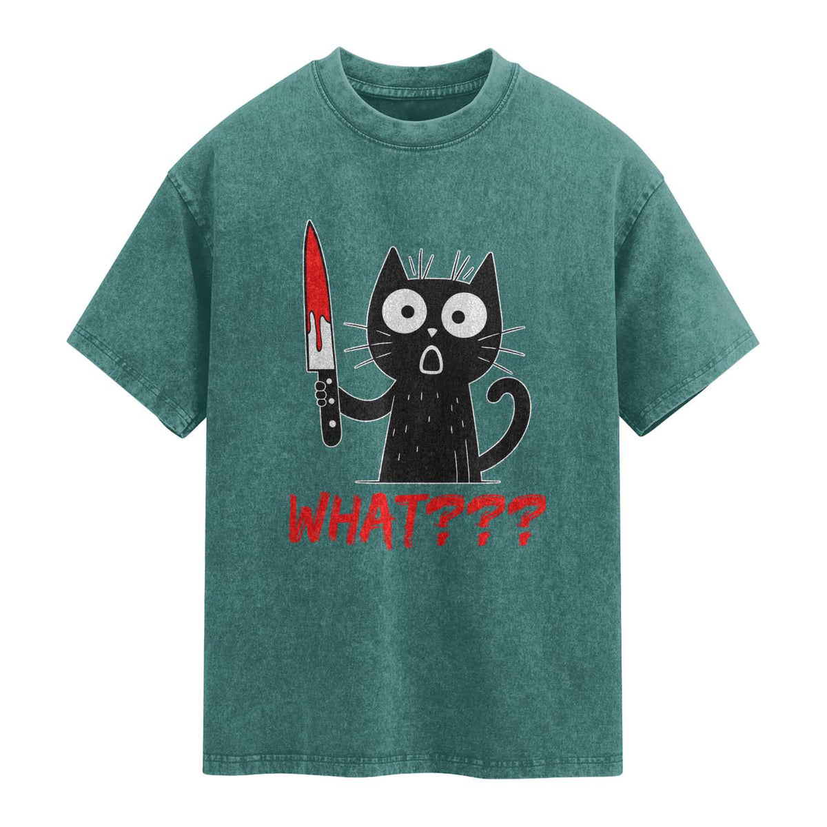 Black Cat Halloween Washed Cotton T-Shirt What Killer Kitten With Knife