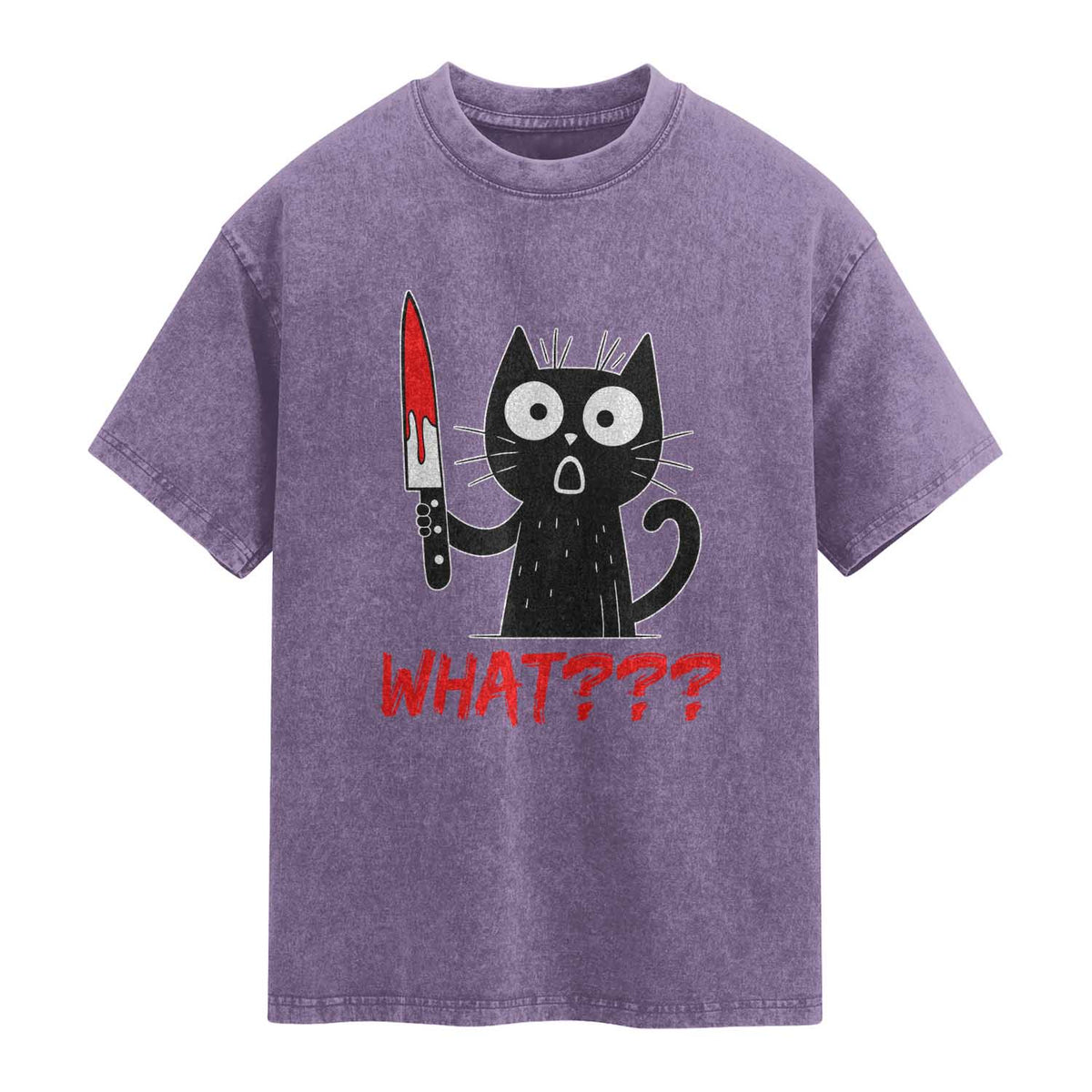 Black Cat Halloween Washed Cotton T-Shirt What Killer Kitten With Knife
