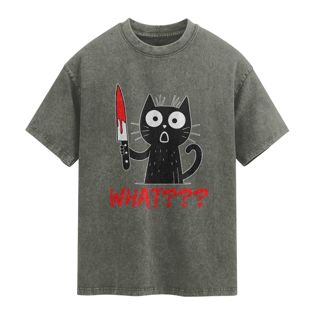 Black Cat Halloween Washed Cotton T-Shirt What Killer Kitten With Knife