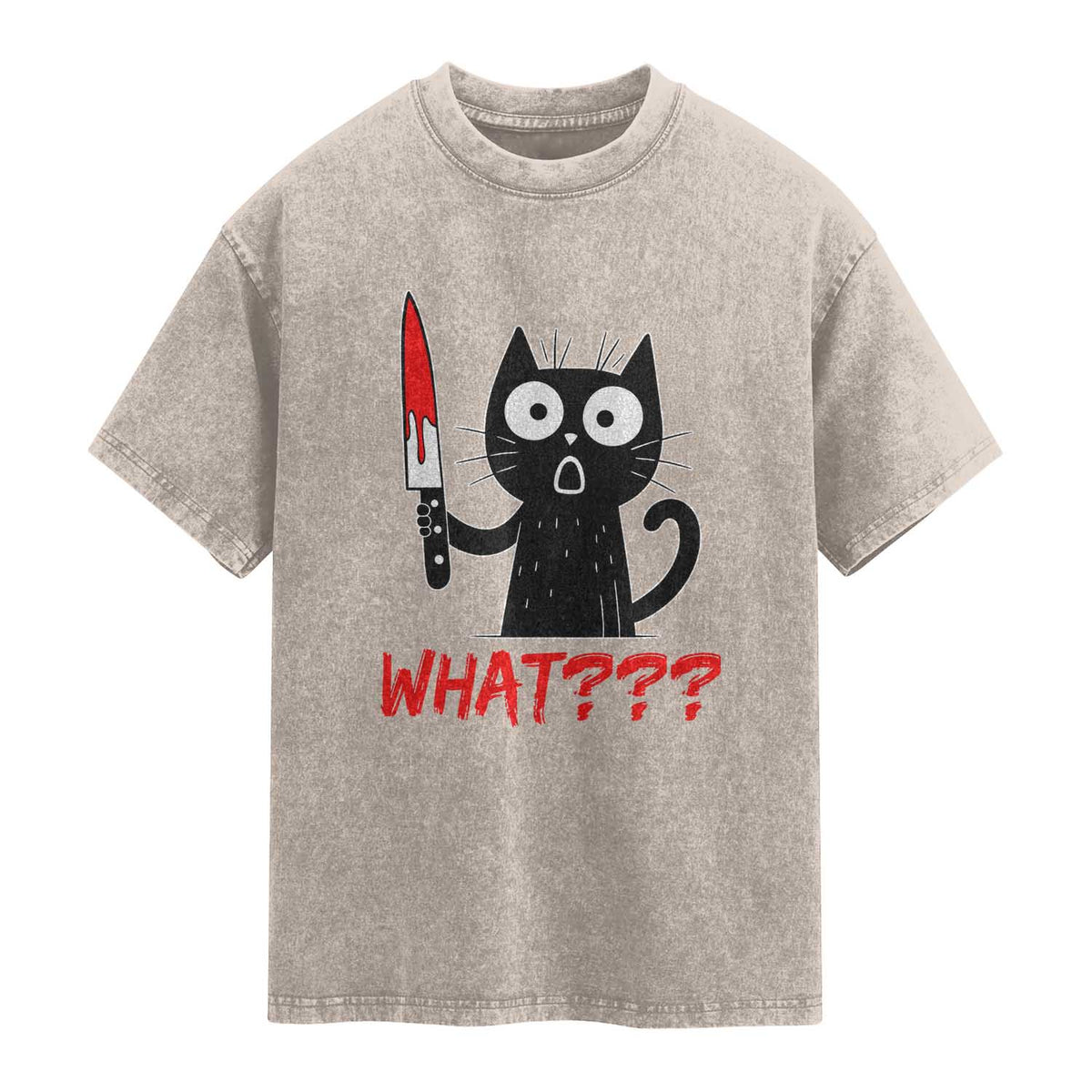Black Cat Halloween Washed Cotton T-Shirt What Killer Kitten With Knife