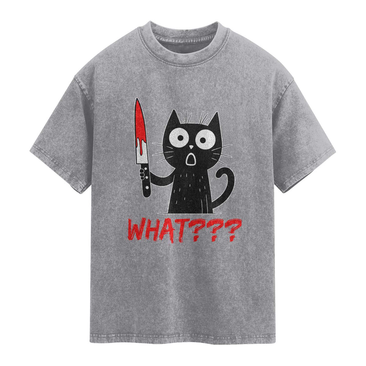 Black Cat Halloween Washed Cotton T-Shirt What Killer Kitten With Knife