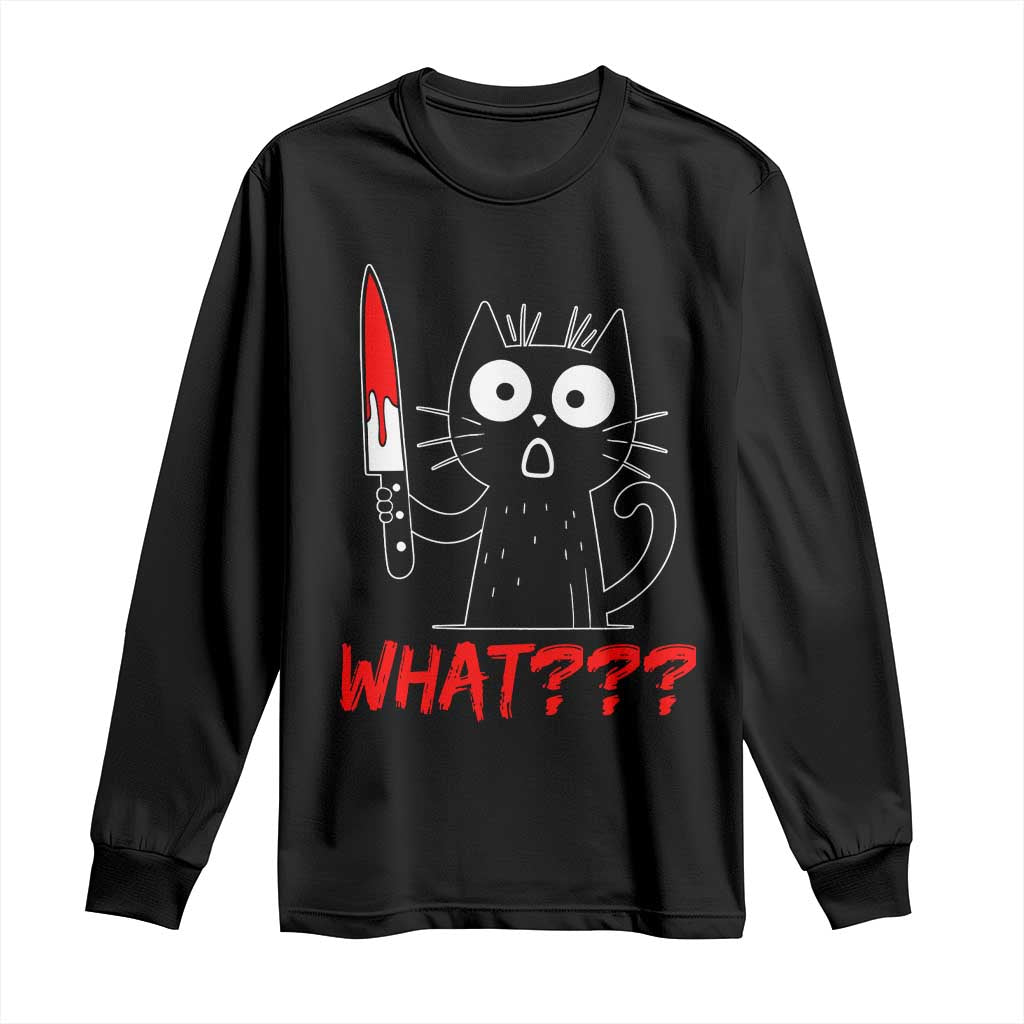 Black Cat Halloween Long Sleeve Shirt What Killer Kitten With Knife TS12 Black Print Your Wear