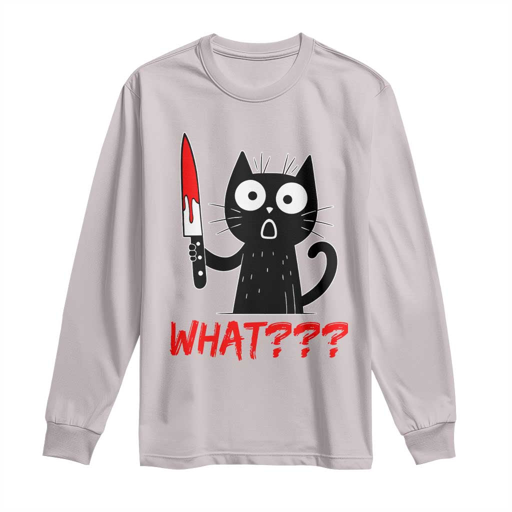 Black Cat Halloween Long Sleeve Shirt What Killer Kitten With Knife TS12 Ice Gray Print Your Wear