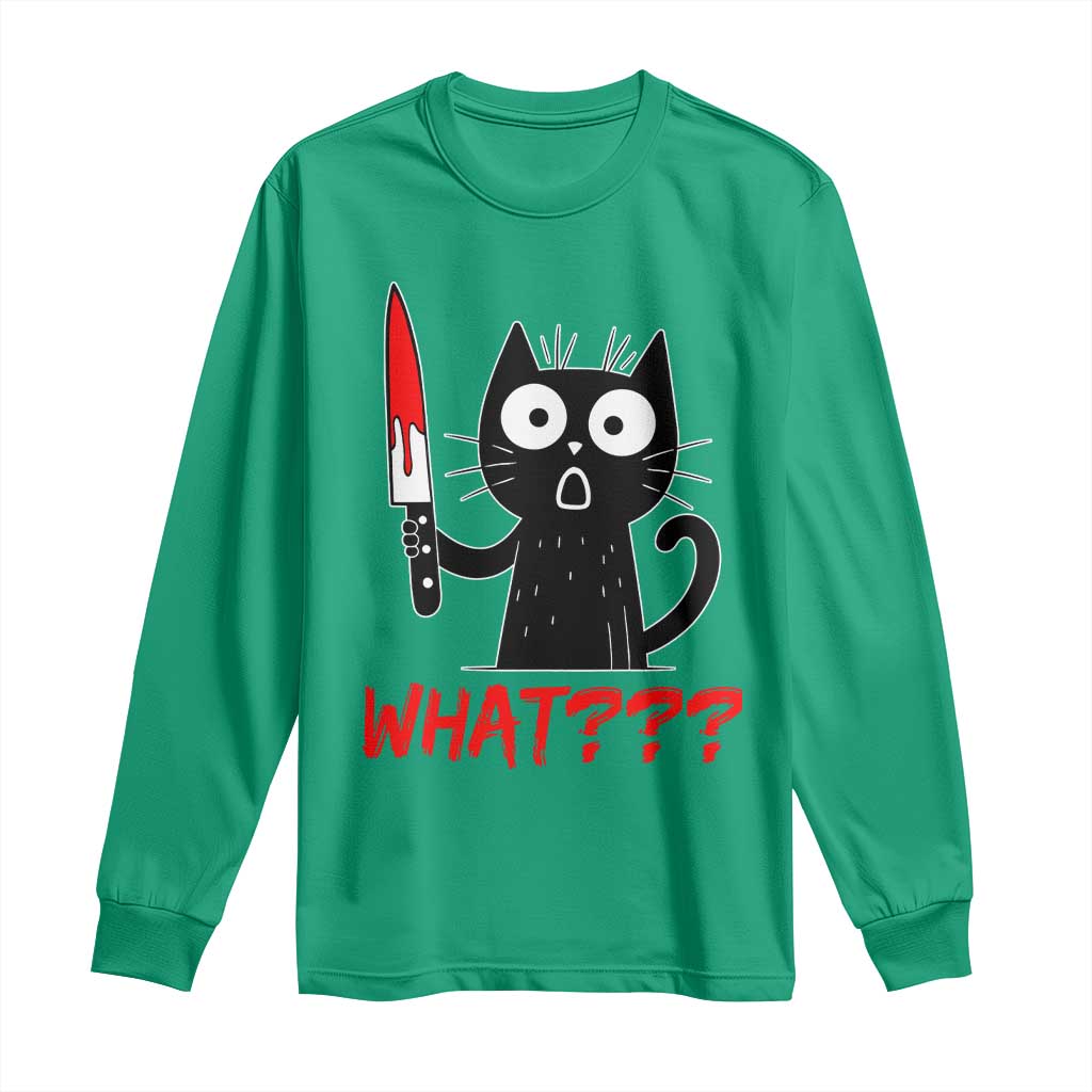 Black Cat Halloween Long Sleeve Shirt What Killer Kitten With Knife TS12 Irish Green Print Your Wear