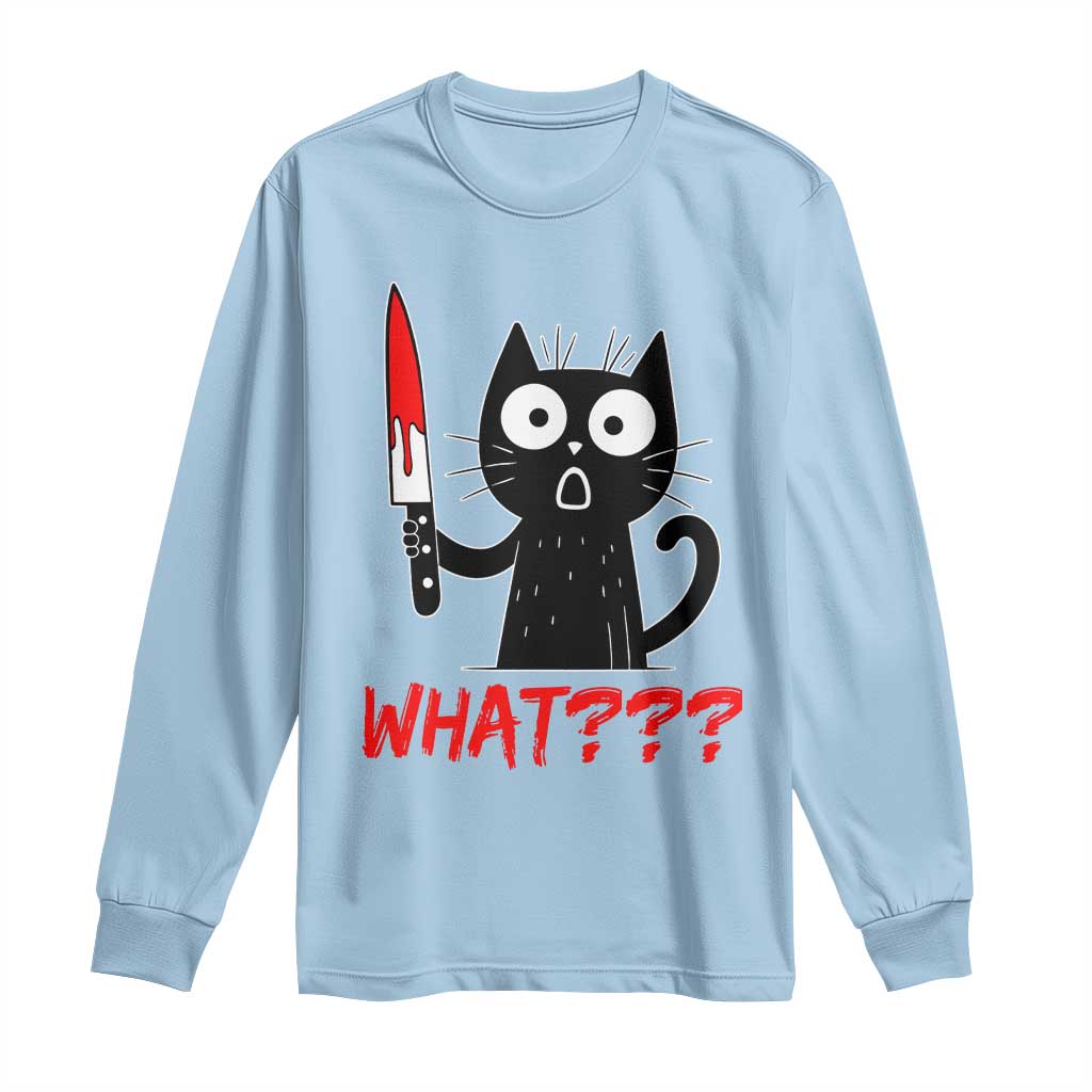 Black Cat Halloween Long Sleeve Shirt What Killer Kitten With Knife TS12 Light Blue Print Your Wear