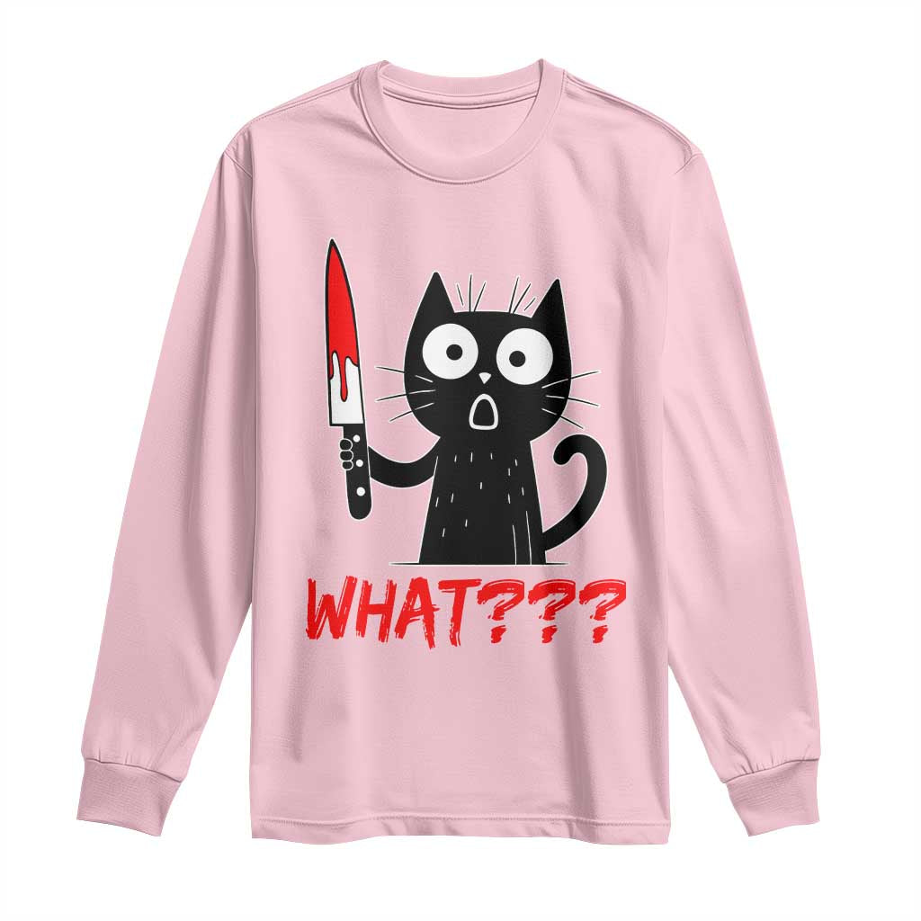 Black Cat Halloween Long Sleeve Shirt What Killer Kitten With Knife TS12 Light Pink Print Your Wear