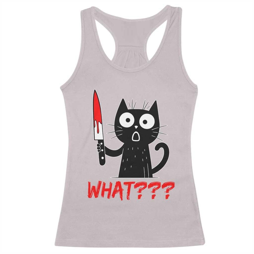 Black Cat Halloween Racerback Tank Top What Killer Kitten With Knife TS12 Ice Gray Print Your Wear