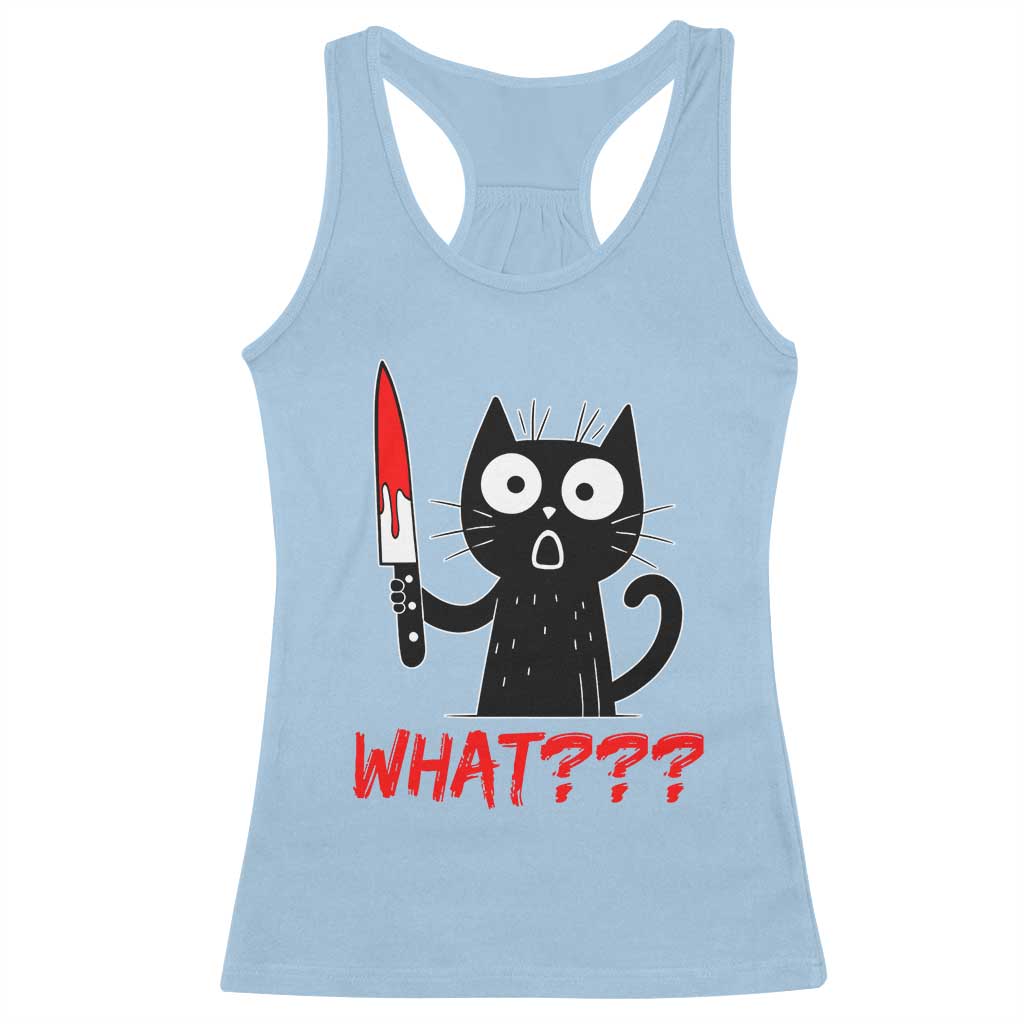 Black Cat Halloween Racerback Tank Top What Killer Kitten With Knife TS12 Light Blue Print Your Wear