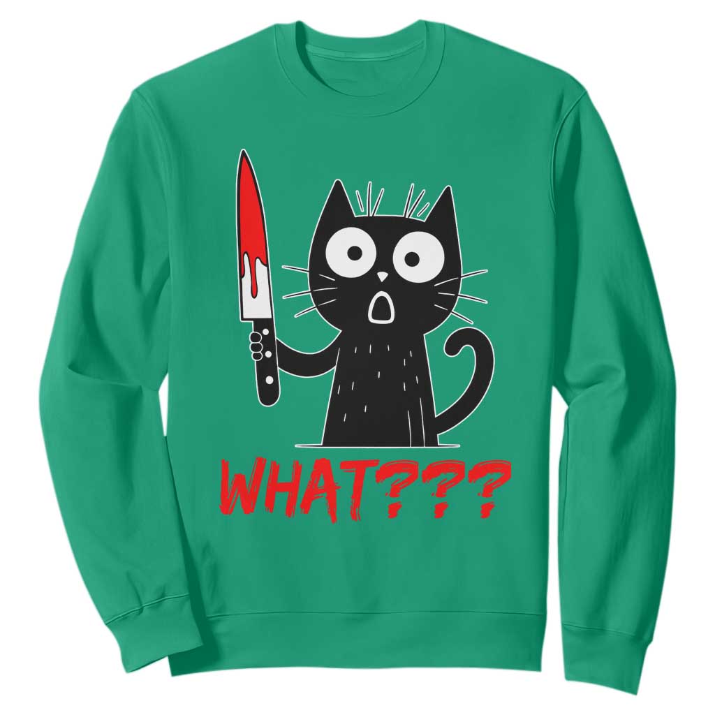 Black Cat Halloween Sweatshirt What Killer Kitten With Knife TS12 Irish Green Print Your Wear