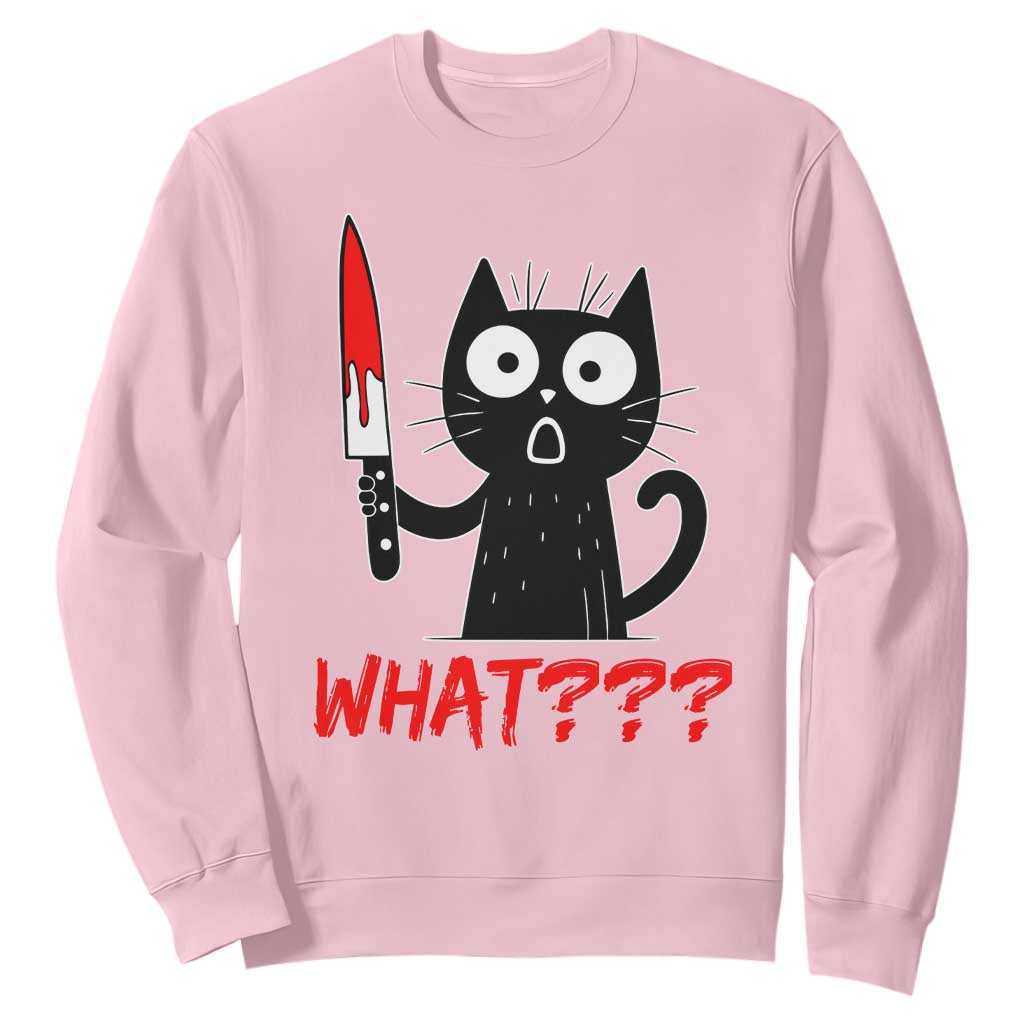 Black Cat Halloween Sweatshirt What Killer Kitten With Knife TS12 Light Pink Print Your Wear