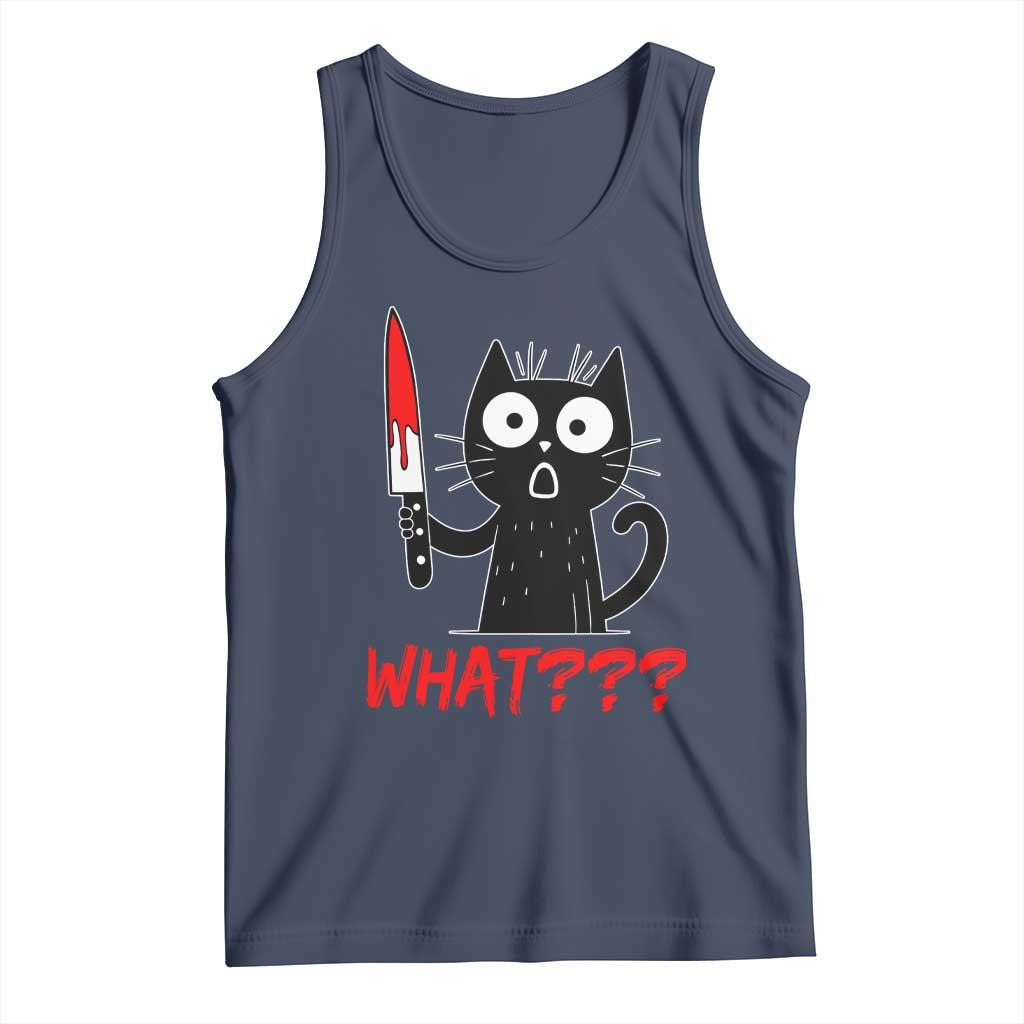 Black Cat Halloween Tank Top What Killer Kitten With Knife TS12 Navy Print Your Wear