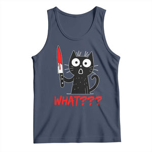 Black Cat Halloween Tank Top What Killer Kitten With Knife TS12 Navy Print Your Wear