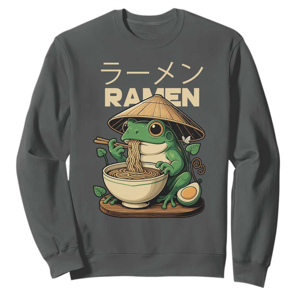 Frog Eating Ramen Sweatshirt Funny Japanese Food Lover Anime TS12 Dark Heather Print Your Wear