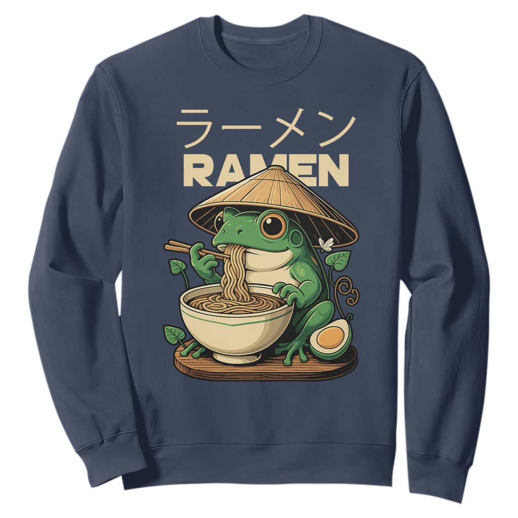 Frog Eating Ramen Sweatshirt Funny Japanese Food Lover Anime TS12 Navy Print Your Wear