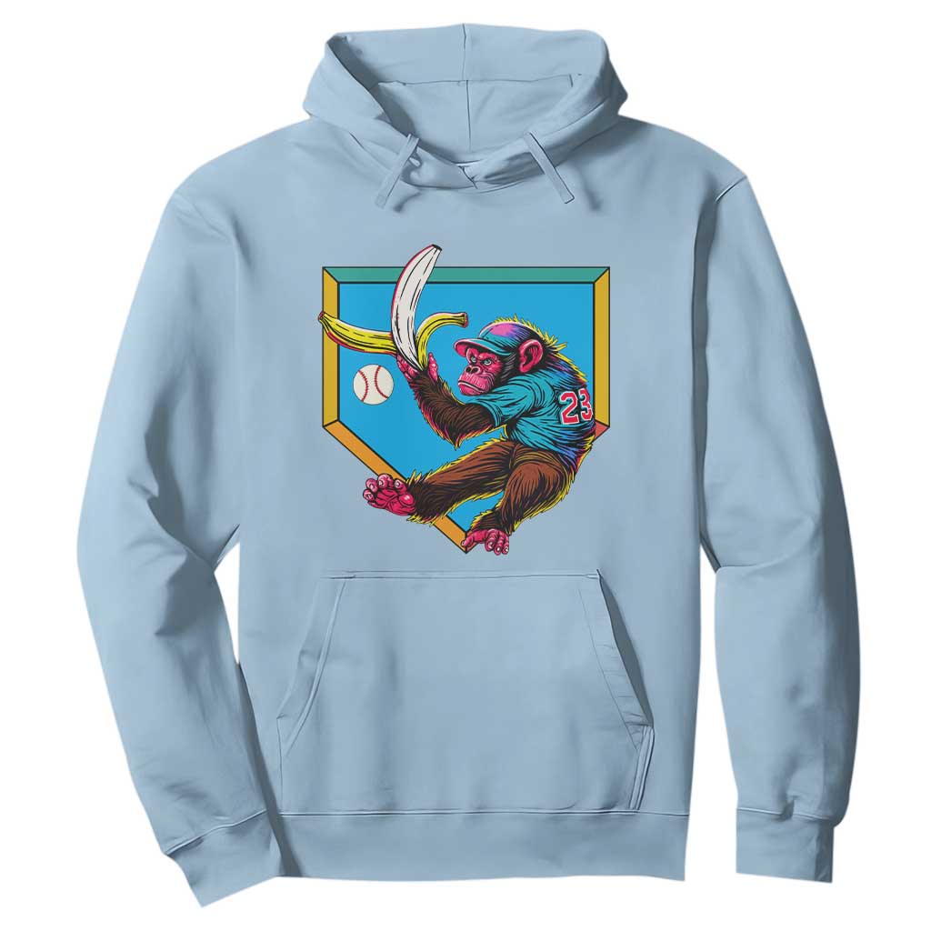 Funny Monkey Playing Baseball With Banana Hoodie Sport Humor Gift TS12 Light Blue Print Your Wear
