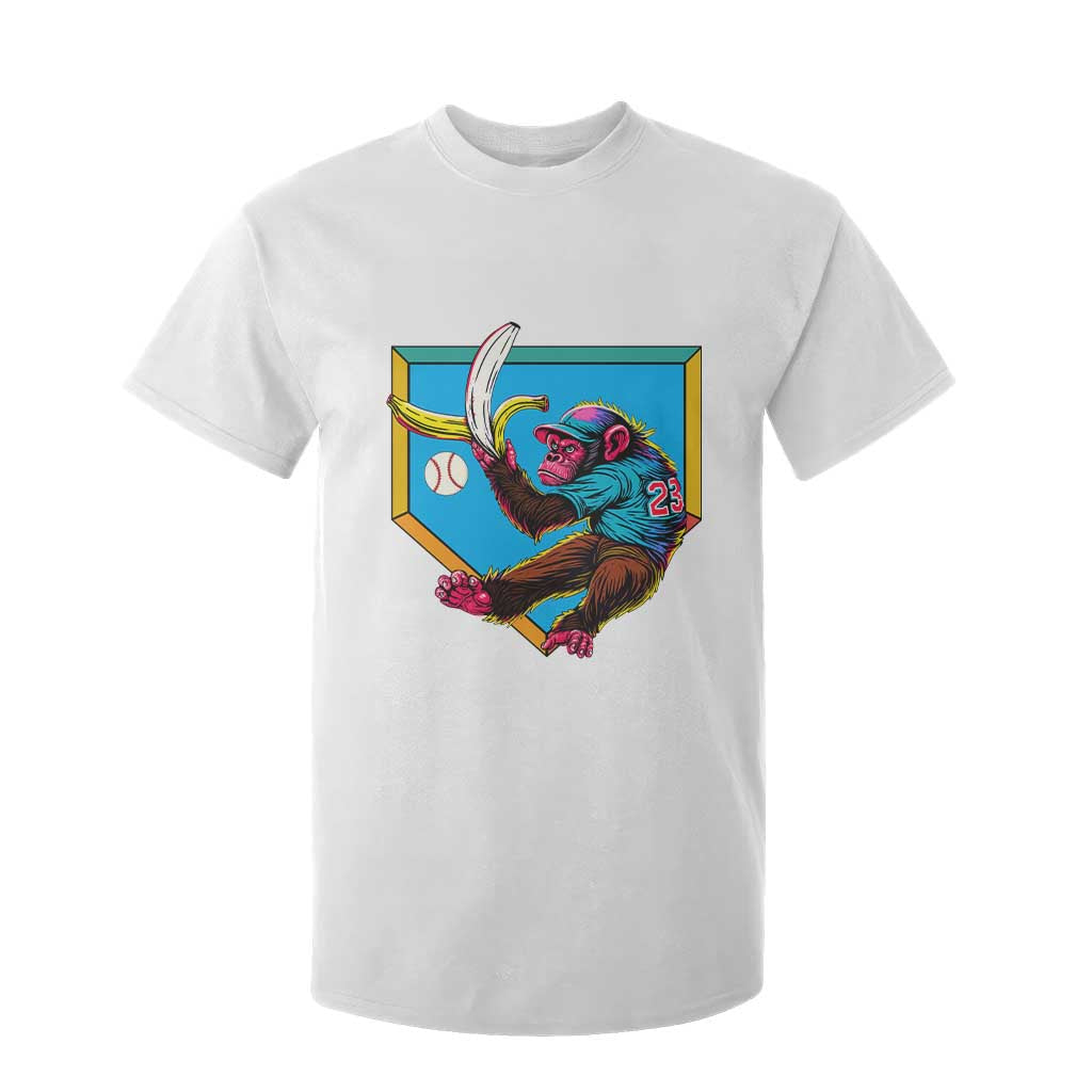 Funny Monkey Playing Baseball With Banana T Shirt For Kid Sport Humor Gift TS12 White Print Your Wear