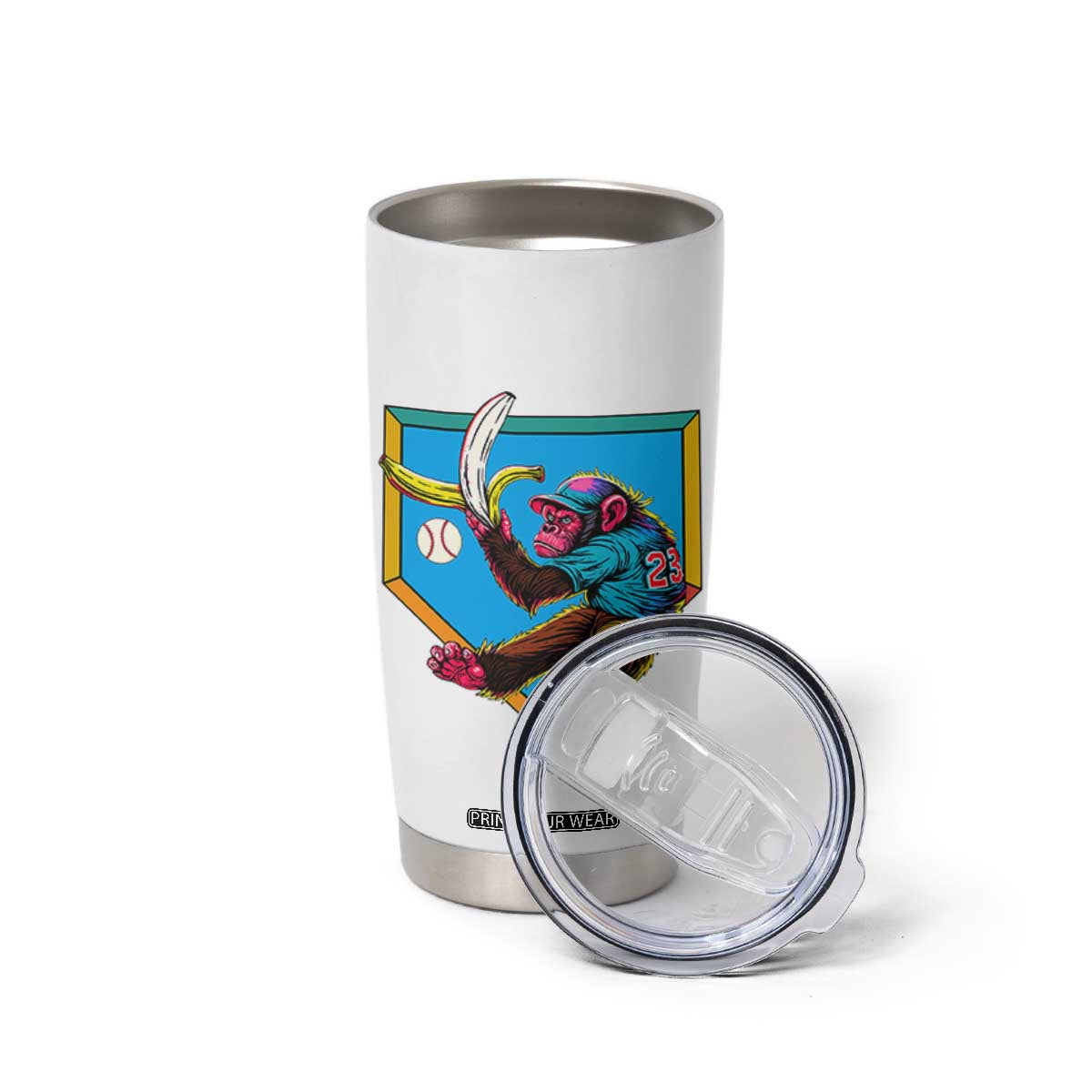 Funny Monkey Playing Baseball With Banana Tumbler Cup Sport Humor Gift TS12 Print Your Wear