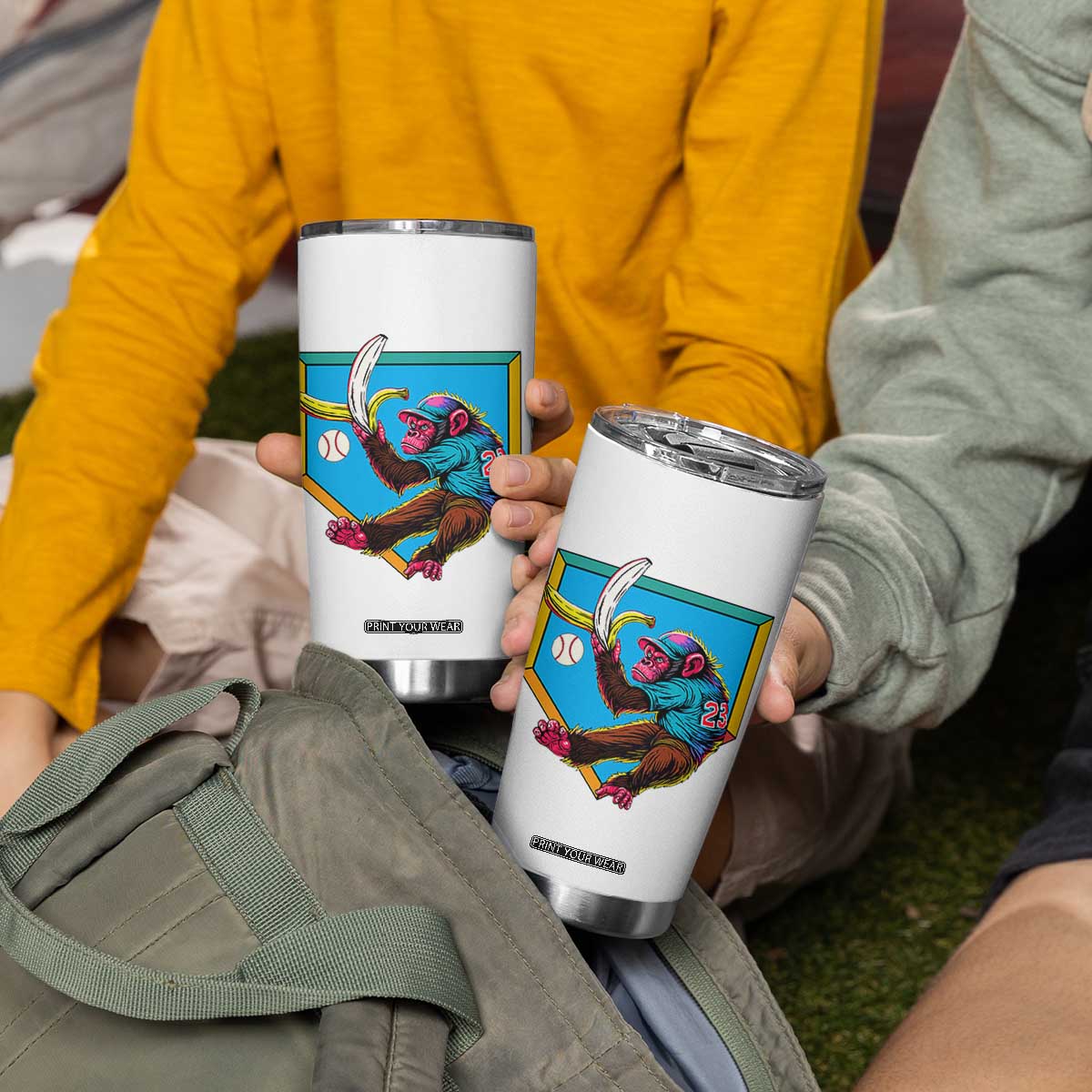 Funny Monkey Playing Baseball With Banana Tumbler Cup Sport Humor Gift TS12 Print Your Wear