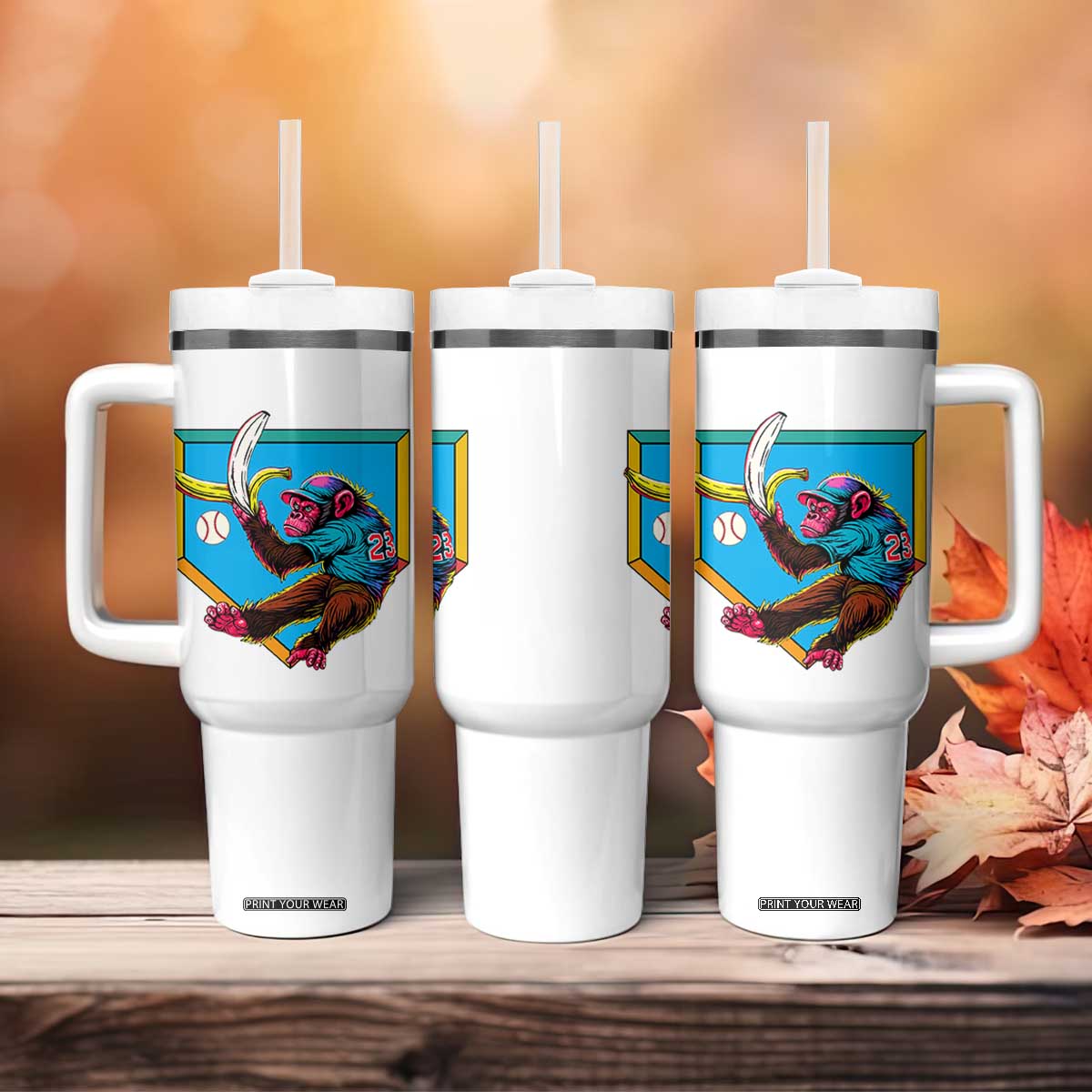 Funny Monkey Playing Baseball With Banana Tumbler With Handle Sport Humor Gift TS12 Print Your Wear