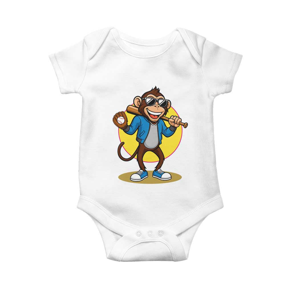 Funny Baseball Baby Onesie Monkey Playing Baseball Sport Humor Gift TS12 White Print Your Wear