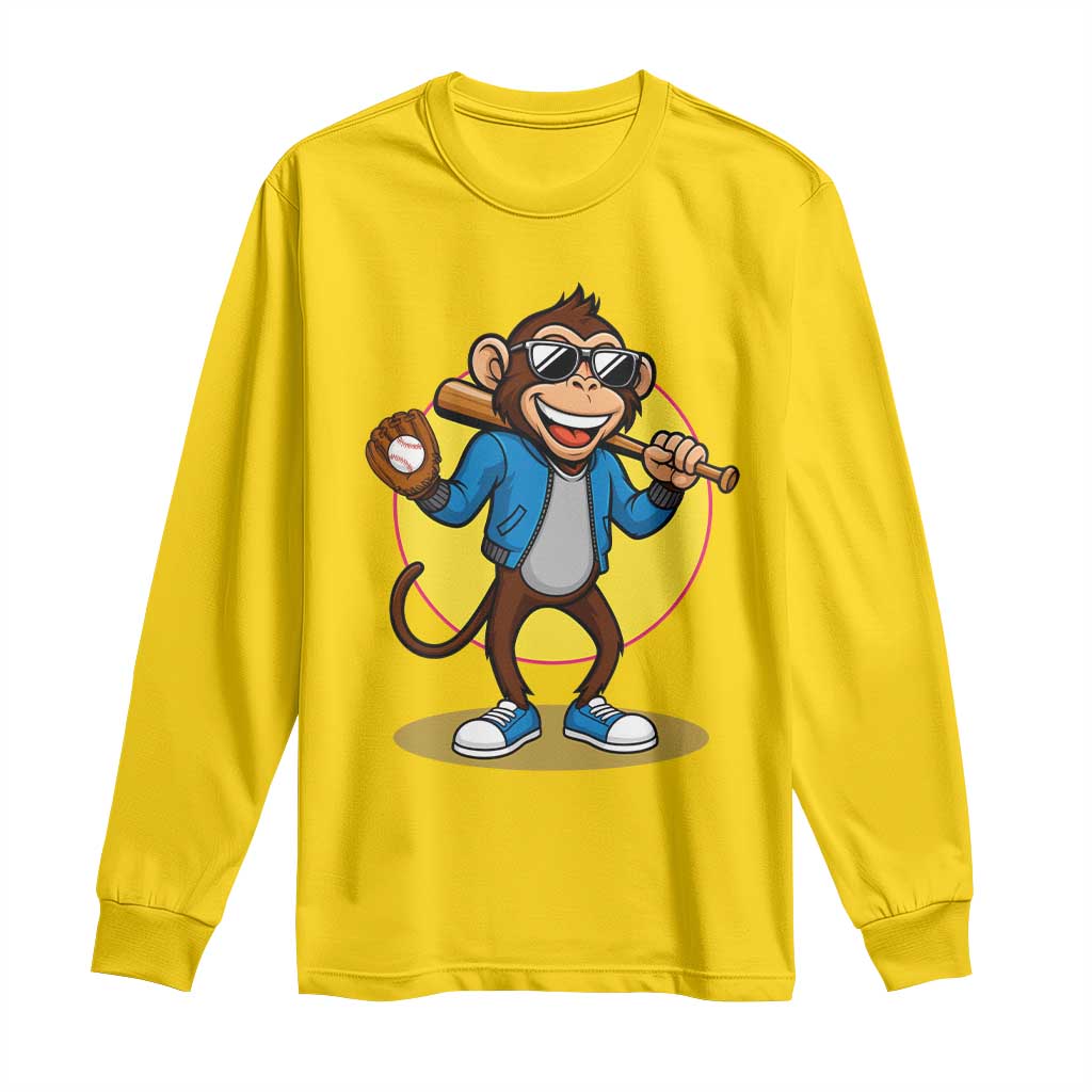 Funny Baseball Long Sleeve Shirt Monkey Playing Baseball Sport Humor Gift TS12 Daisy Print Your Wear