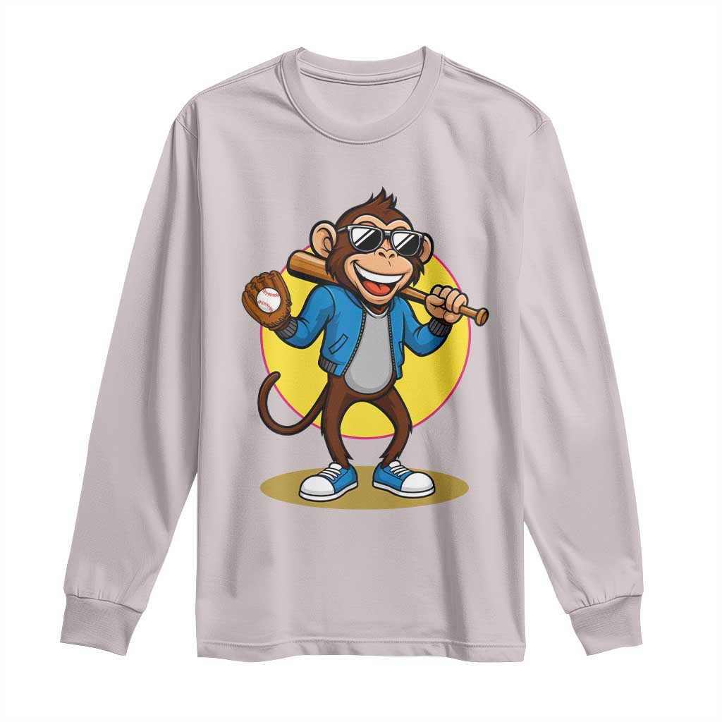Funny Baseball Long Sleeve Shirt Monkey Playing Baseball Sport Humor Gift TS12 Ice Gray Print Your Wear