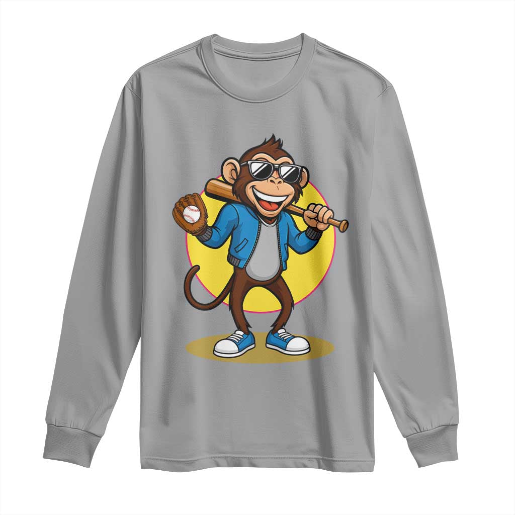 Funny Baseball Long Sleeve Shirt Monkey Playing Baseball Sport Humor Gift TS12 Sport Gray Print Your Wear