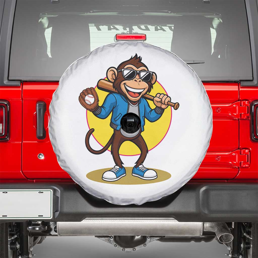 Funny Baseball Spare Tire Cover Monkey Playing Baseball Sport Humor Gift TS12 White Print Your Wear