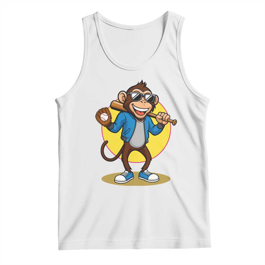 Funny Baseball Tank Top Monkey Playing Baseball Sport Humor Gift TS12 White Print Your Wear