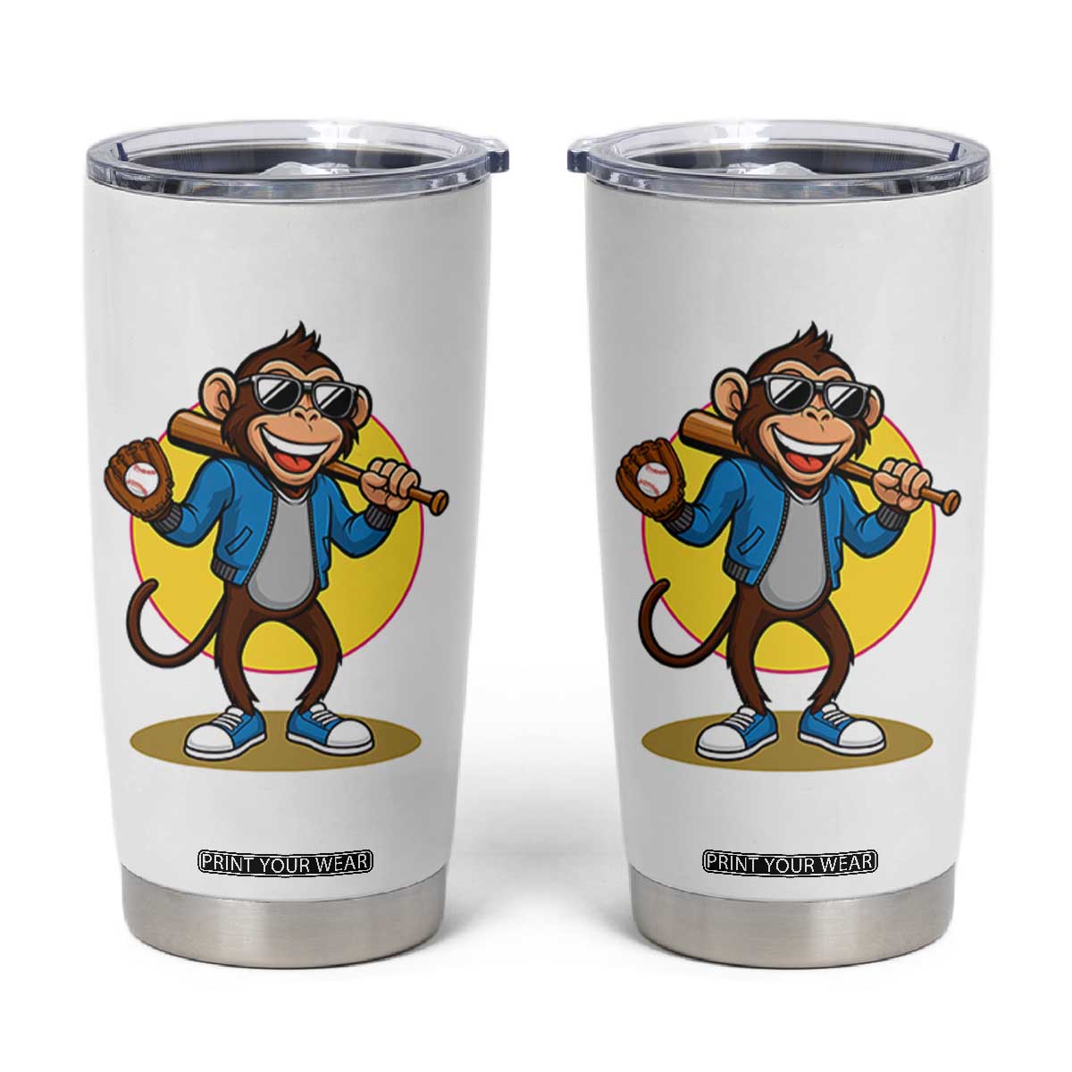 Funny Baseball Tumbler Cup Monkey Playing Baseball Sport Humor Gift TS12 White Print Your Wear