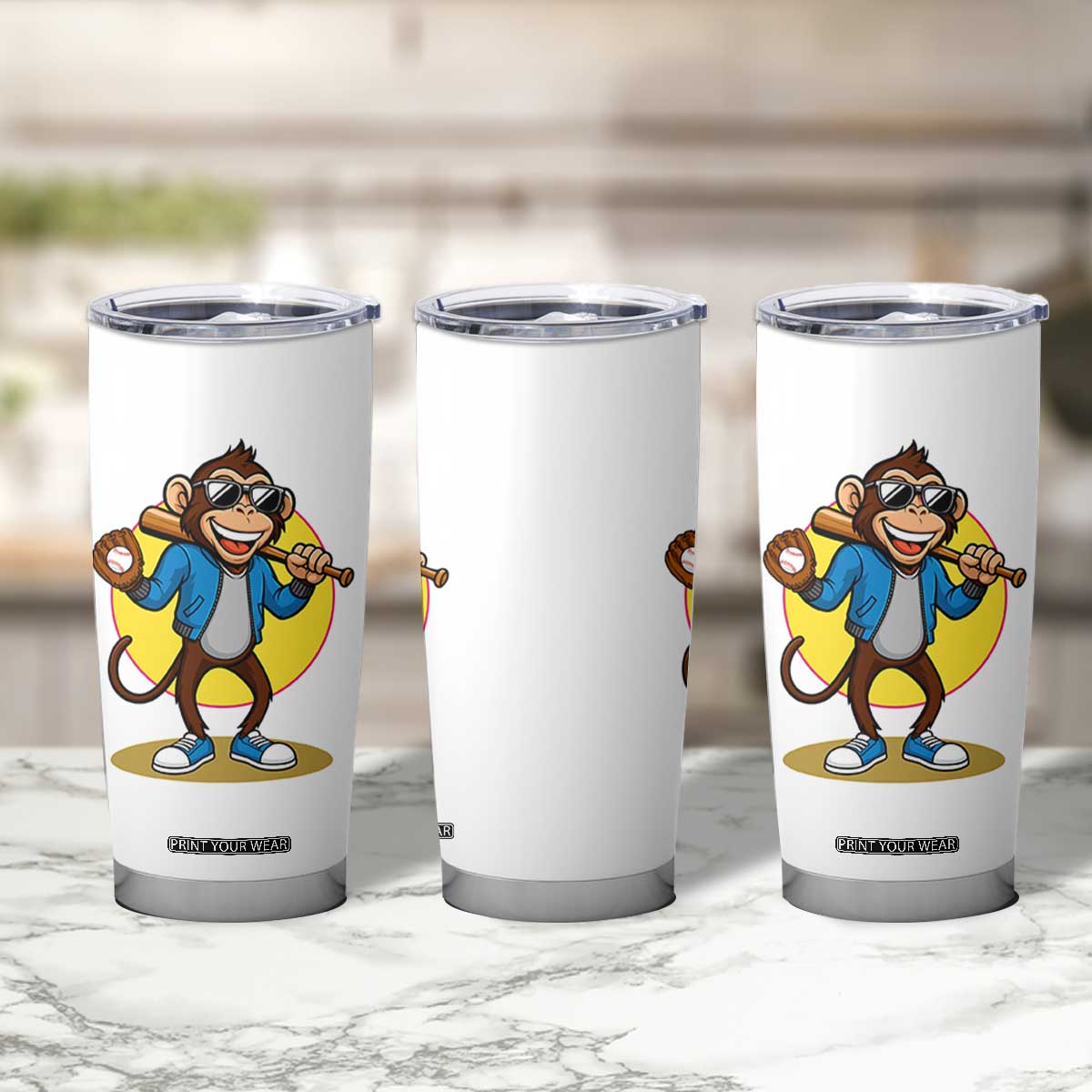 Funny Baseball Tumbler Cup Monkey Playing Baseball Sport Humor Gift TS12 Print Your Wear