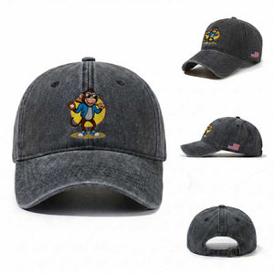 Funny Baseball Washed Cotton Baseball Cap Monkey Playing Baseball Sport Humor Gift TS12 Washed Cap Universal Fit Dark Gray Print Your Wear
