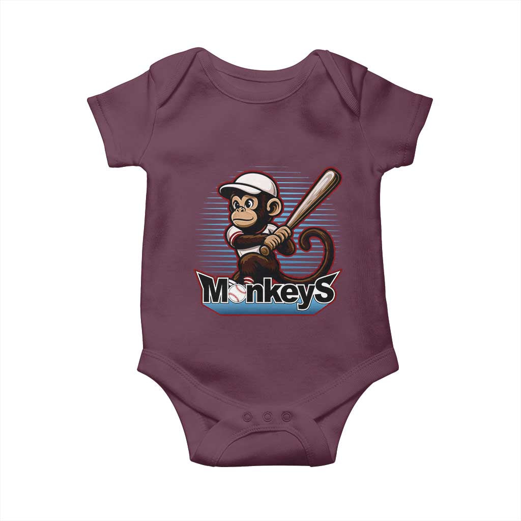 Funny Chimpanzee Swinging Bat Baseball Baby Onesie Sport Humor Gift TS12 Maroon Print Your Wear