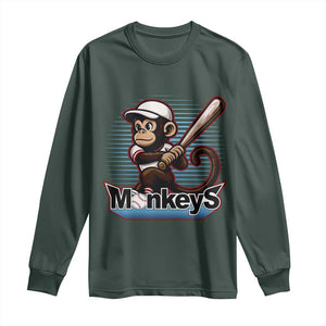 Funny Chimpanzee Swinging Bat Baseball Long Sleeve Shirt Sport Humor Gift TS12 Dark Forest Green Print Your Wear