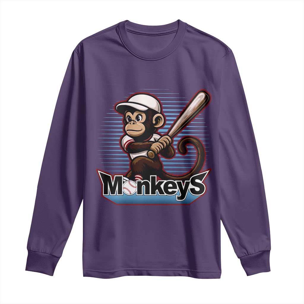 Funny Chimpanzee Swinging Bat Baseball Long Sleeve Shirt Sport Humor Gift TS12 Purple Print Your Wear